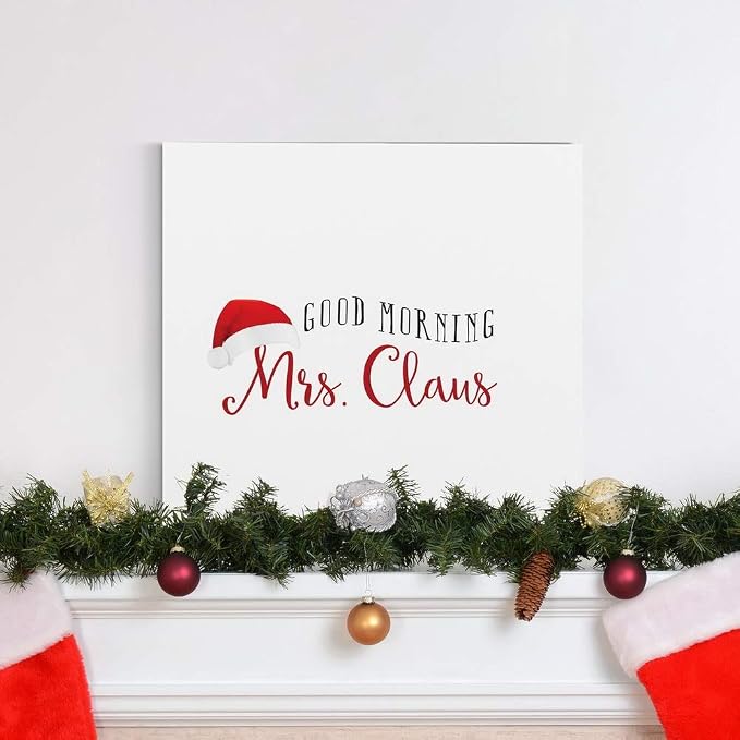 Renditions Gallery Canvas Wall Art for Christmas Decorations Good Morning Mrs. Santa Claus Hat Abstract Artwork for Living Room Home Kitchen Wall Decor - 16"X16" LT05