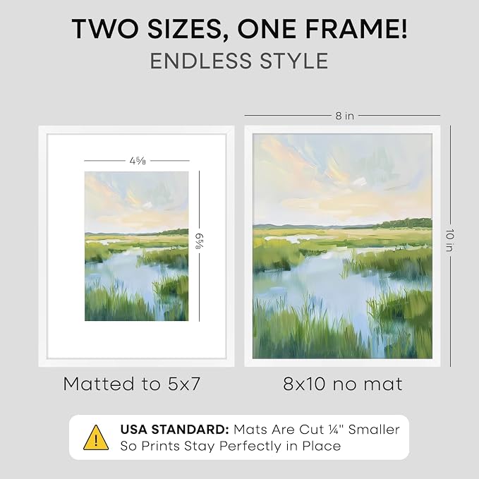 Homeforia 8x10 White Picture Frame, High-End Metal, 5x7 Mat, Glass