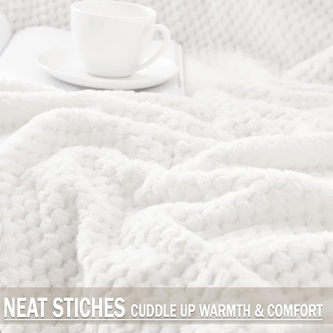 Exclusivo Mezcla Soft Waffle Fleece Bed Blanket Queen Size, White | Lightweight Plush Blanket for Bed, Bedroom, Cozy Flannel with Waffle Texture, Stylish Home Decor, All Season, 90x90 Inches