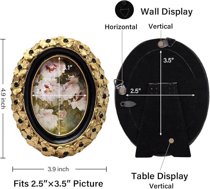 2.5x3.5 Vintage Oval Picture Frame, Small Antique Gold Frame