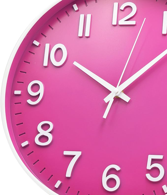 HZDHCLH 12 Inch Silent Wall Clock Battery Operated Non Ticking Rose Red | Rose Red Modern Wall Clock for Living Room Bedroom Kitchen Office Decor