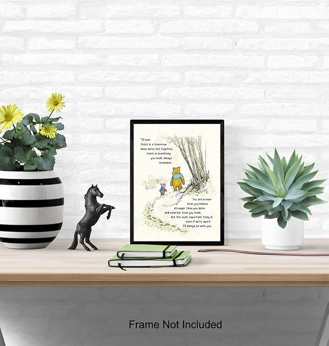 Winnie Pooh Wall Art - Kids Wall Art - Boys Room, Baby Nursery Decor - Girls Bedroom Print - Wall Decor for Toddlers - Always Remember You Are Braver Than You Believe - A. A. Milne Poster 11x14 Gift
