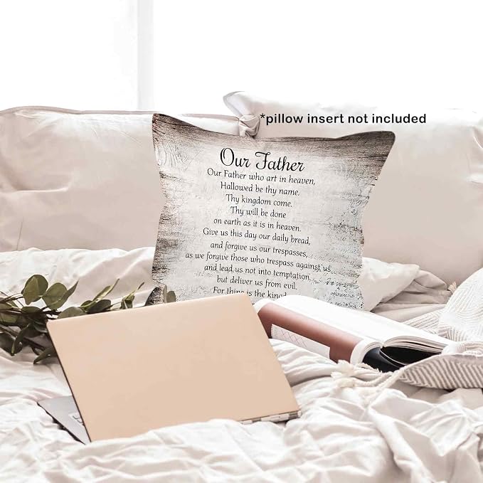 Vintage Christian Bible Verse Lords Our Father Prayer Throw Pillow Covers 18x18, Rustic Scripture Decor Pillow Case for Farmhouse Bedroom Living Room, Religious Pillowcase for Couch
