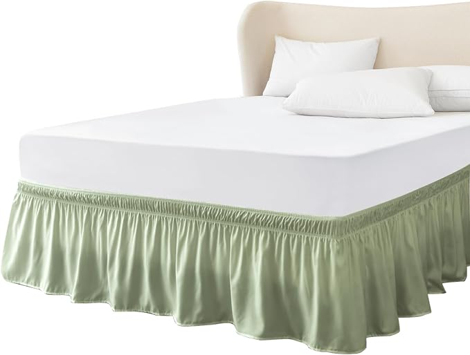 FreshCulture Elastic Bed Skirt - Full Size, 18-Inch Drop, Hotel Quality Dust Ruffle (Sage Green)
