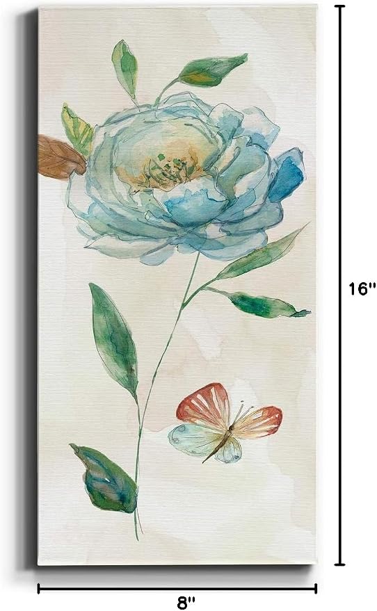 Renditions Gallery Canvas Floral Wall Art Home Paintings & Prints Rose Blue Wash Chic Modern Canvas Romantic Wall Hanging Decorations for Bedroom Office Kitchen Artwork - 8"x16" LT43