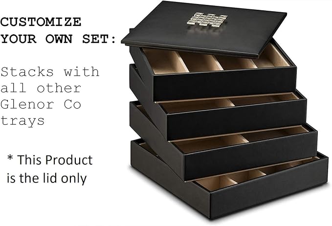 Glenor Co Lid for Stackable Jewelry Tray - Mirror on The Bottom - Modern Handle - Cover Compatible with Other Stacking Trays - Black