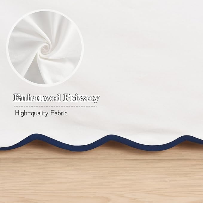 HIG Chic 14'' Full BedSkirts Scallop Edge Pleated Dust Ruffle | Easy Fit, Anti-Slip, Thick Fabric for Enhanced Privacy, Pre-Washed for Long-Lasting Use, Off White/Navy