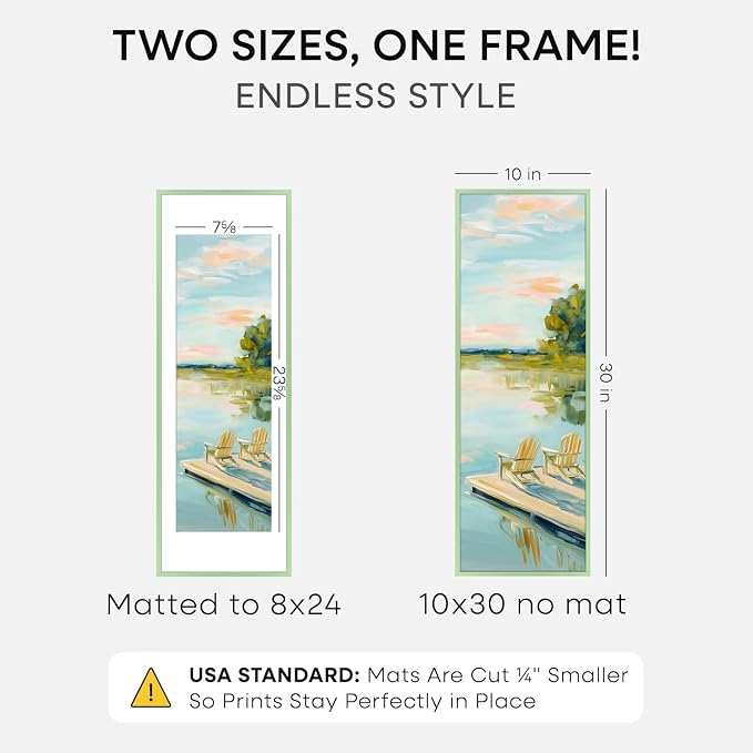 Homeforia 10x30 Green Picture Frame, High-End Metal, 8x24 Mat, Glass