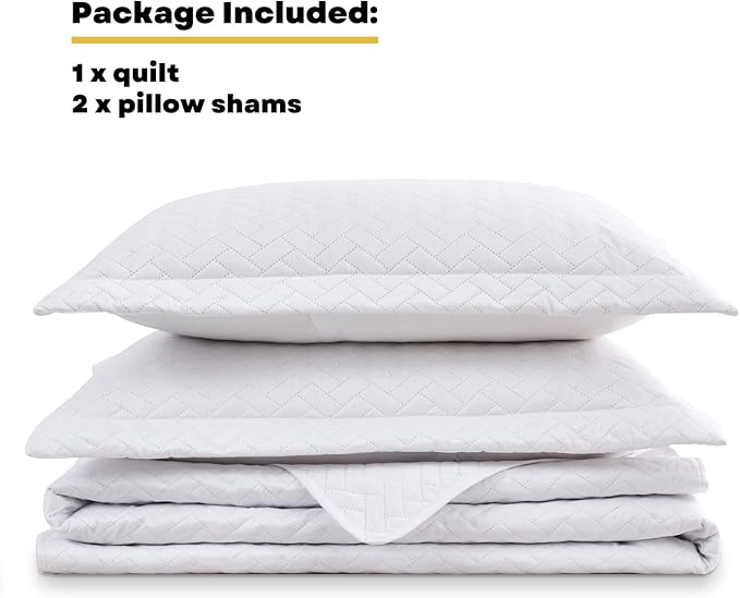 Maple&Stone White Quilt Set King Size, Lightweight Bedspread | Breathable Coverlet with Chevron Pattern, All-Season Dorm Bed Cover Set Bedding Decor 3 Piece