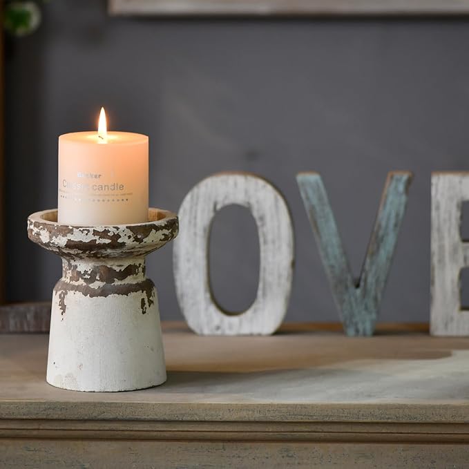 SOFE Rustic Wood Candle Holders Pillar, Handmade Distressed