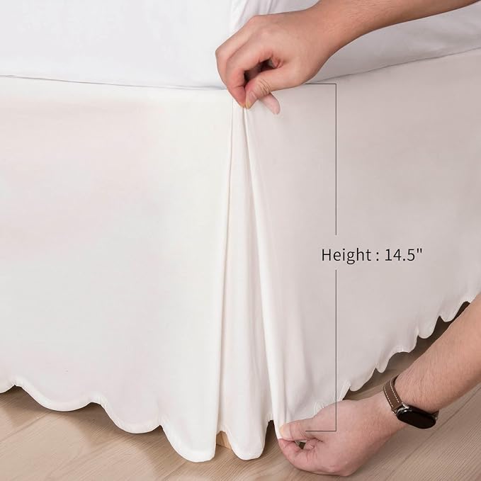 HIG Chic 14'' King BedSkirts Scallop Edge Pleated Dust Ruffle | Easy Fit, Anti-Slip, Thick Fabric for Enhanced Privacy, Pre-Washed for Long-Lasting Use, Off White