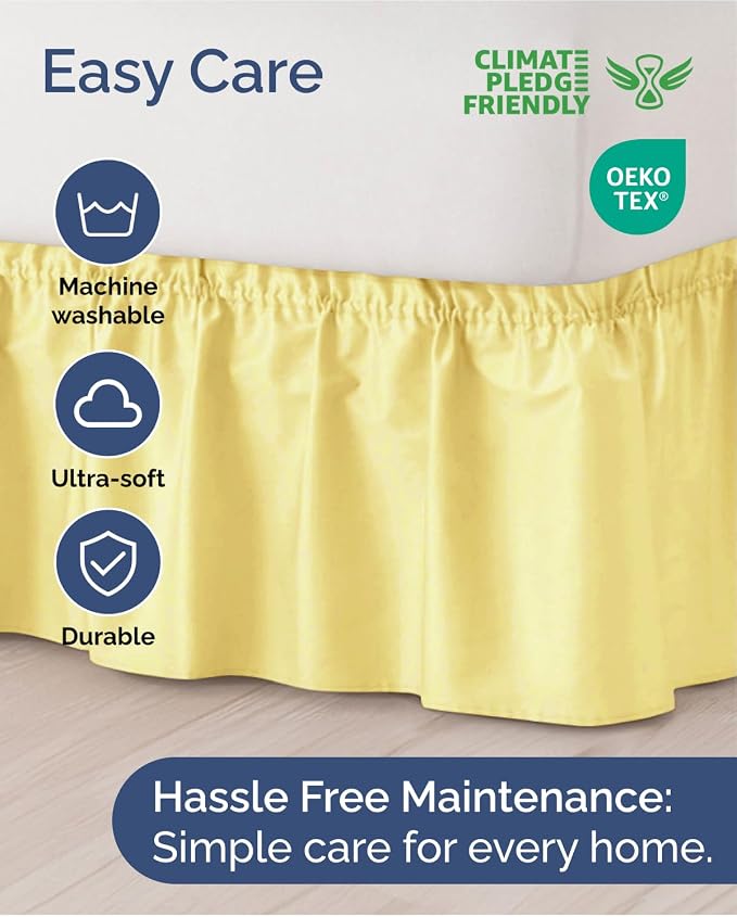 Yellow Queen Bed Skirt 16 Inch Drop Wrap Around Dust Ruffle