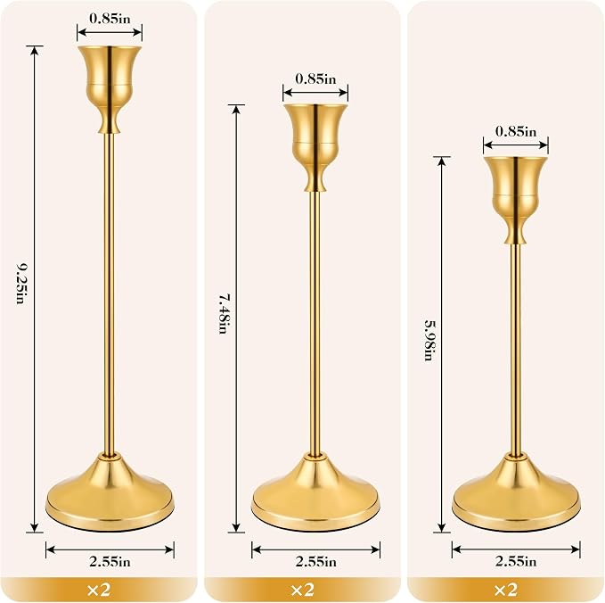 6PCS Candlestick Holders, Taper Candle Holder for Candlesticks, Metal Taper Candle Holders Glaceful Decor Set for Wedding Centerpieces, Christmas, Birthday Party, Holiday Dinning Table Décor