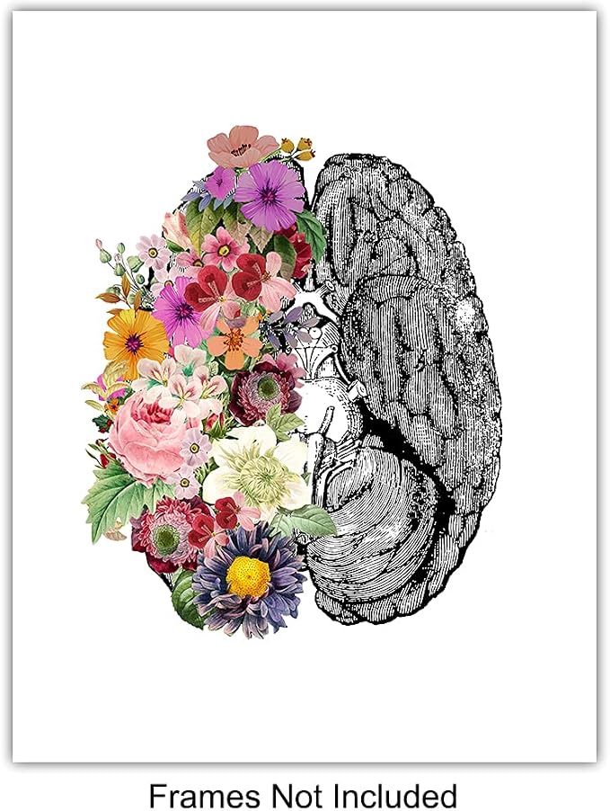 Original Flower Organs Wall Art Print Poster Set - Unique Steampunk Anatomy Home Decor for Dr Office - Gift for Doctor, Physician, Nurse, PA - 8x10 Unframed Photos - Heart, Lungs, Brain, Intestines