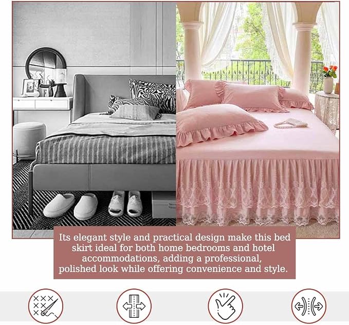 Lace Bed Skirt & Bedsheet KingXL Size - 17 in. Drop, Easy Fit Ruffled Bedskirt Wrap Around Bedcover, Anti Wrinkle & Fade