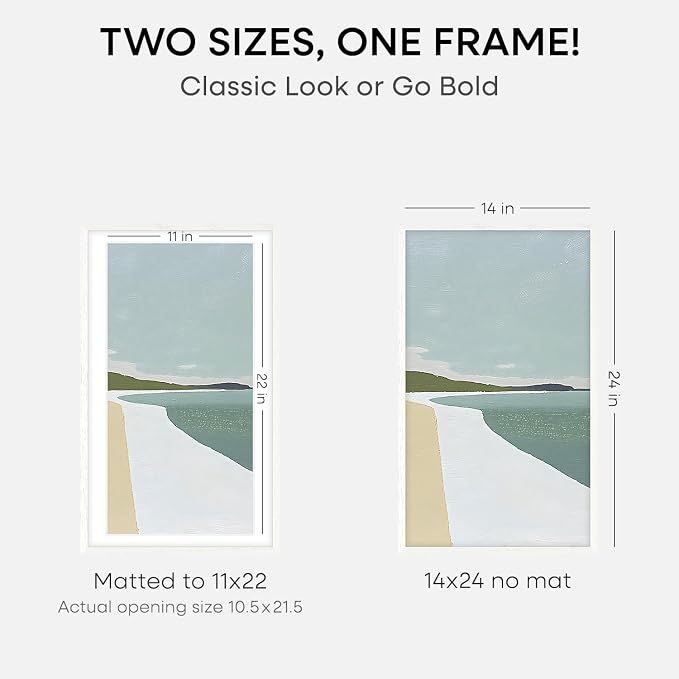Homeforia 14x24 White Oak Picture Frame, High-End Wood, 11x22 Mat, Glass