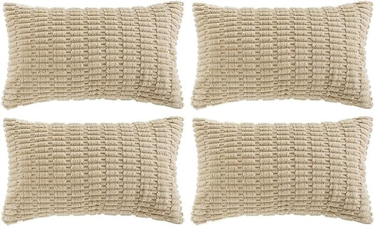 Fancy Homi 4 Packs Decorative Throw Pillow Covers for Living Room Couch Bed, Modern Farmhouse Boho Home Décor Accent Cushion Case, 24" x 12", Tan
