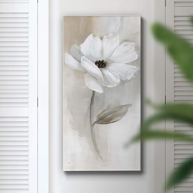 Renditions Gallery Canvas Floral Wall Art Modern Decorations Paintings Elegant White Rose Romantic Glam Botanical Canvas Artwork Prints for Bedroom Office Kitchen - 20"x40" LT43
