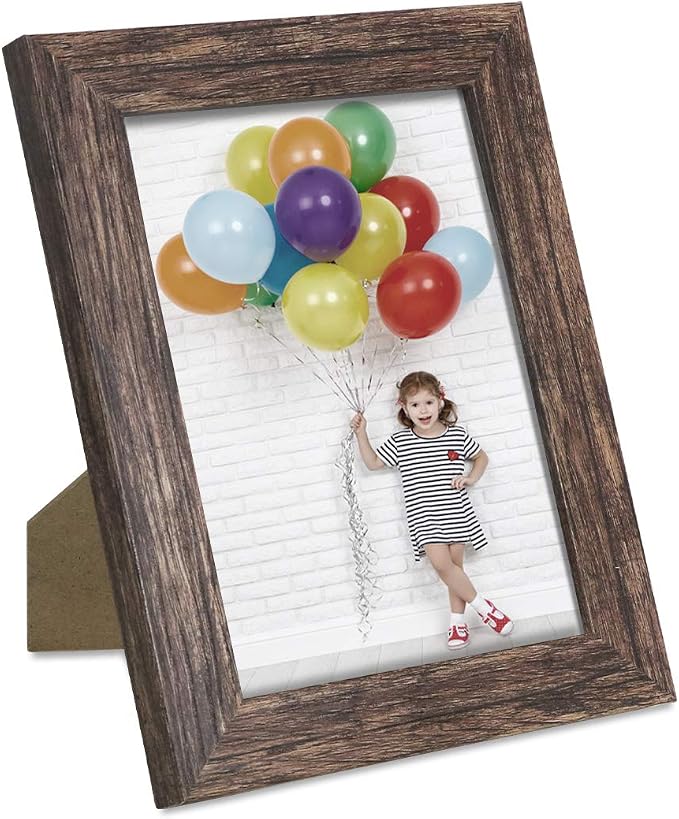 Q.Hou 5x7 Picture Frame Wood Pattern Rustic Brown Photo Frames Packs 4 with High Definition Plexiglass for Tabletop or Wall Decor (QH-PF5X7-BR)