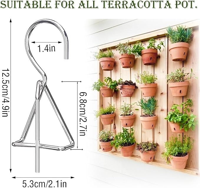 24 Pack Flower wall Pot Holder, Flower Pot Clips for Clay Pot, Hanging Planters, Plant Hanger Hook, Stainless Steel Pot Hangers, Wall Mounted Plant Holder for Indoor and Outdoor Plants(Side Hook)