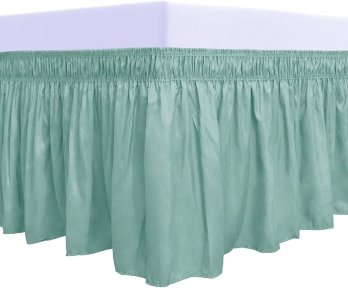 PureFit Wrap Around Ruffled Bed Skirt, Baby Blue, Twin/Full - 14" Drop | Wrinkle Free Bedskirt Dust Ruffles, Easy to Put On Frame Cover with Adjustable Elastic Belt