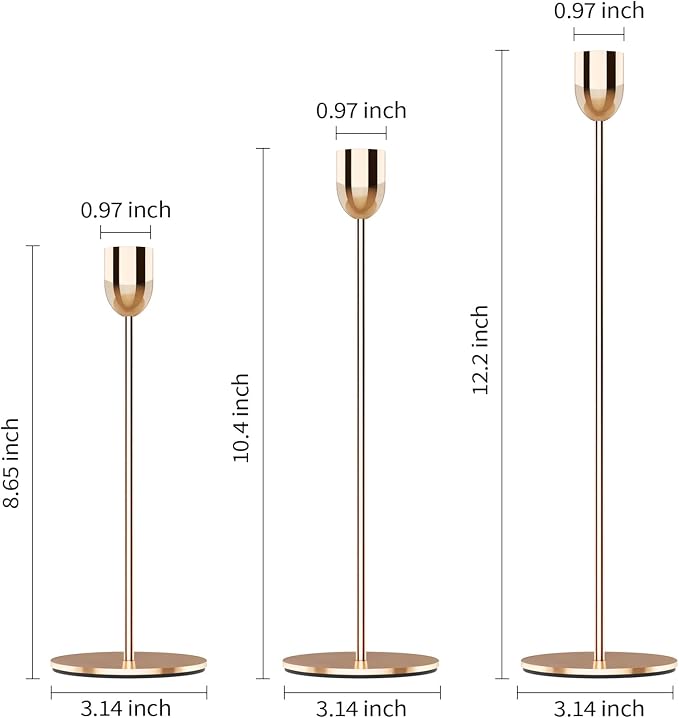 3PCS Gold Tall Taper & Pillar Candle Candlestick Holder | Vintage Decor for Table, Wedding & Mantle, Fits Taper, Pillar & LED Candles, Ideal Centerpiece & Housewarming Gift
