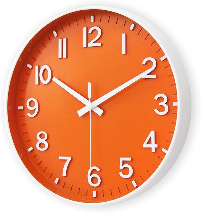 HZDHCLH 12 Inch Silent Wall Clock Battery Operated Non Ticking Orange White | Non Ticking Modern Wall Clock for Living Room Bedroom Kitchen Office Classroom Decor