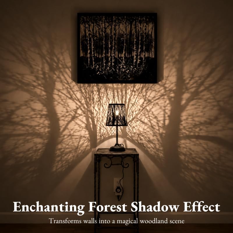 Black Metal Shadow Lamp, Tree Shadow Projection, Vintage Table Lamp Switch