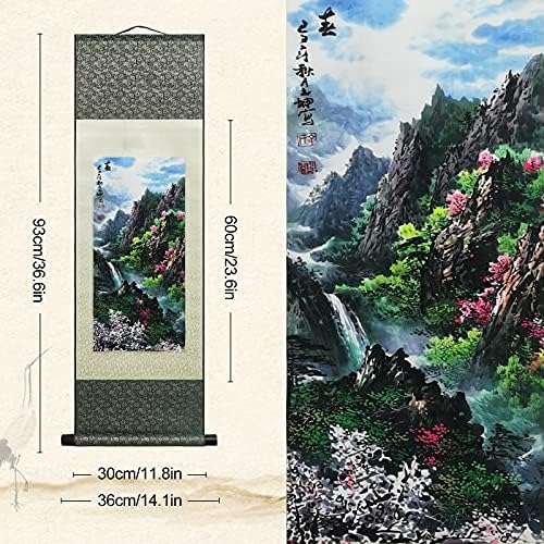 AtfArt Asian Wall Decor - Beautiful Silk Scroll Painting: Four Seasons Landscape - Summer, Autumn, Winter-Spring - Oriental Decor - Chinese Art Wall Scroll - 39 x 12in (Four Piece)