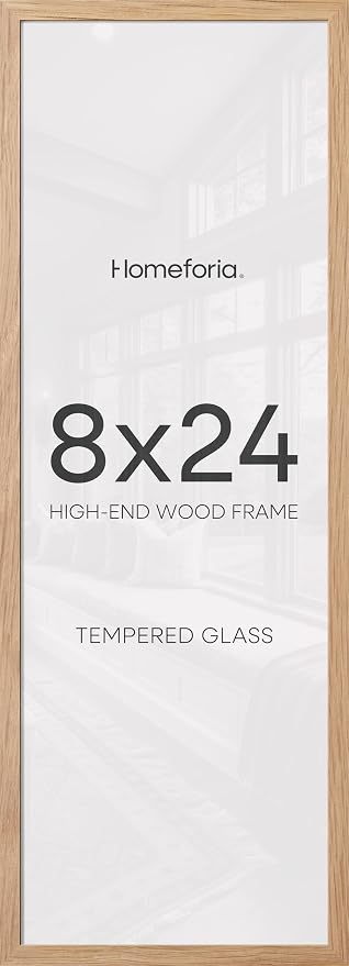 Homeforia 8x24 Natural Oak Panoramic Picture Frame, High-End Wood, Glass