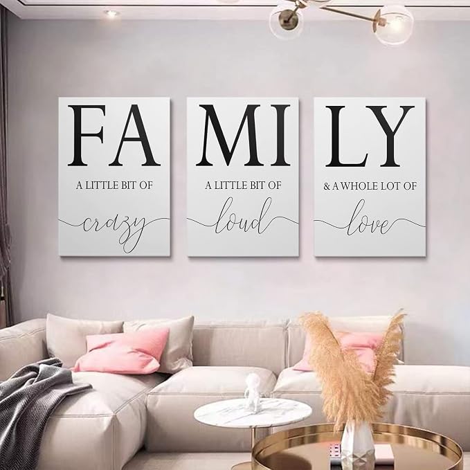 GUBIYU Home Family Wall Decor, Wall Art for Living Room Set of 3 Inspirational Canvas Prints Black and White Framed Canvas Art Paintings Wood Wall Decoration for Dining Room Bedroom Home Decor 24"x36"