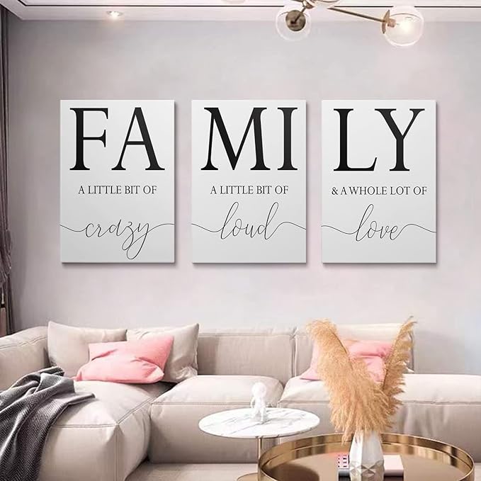 GUBIYU Home Family Wall Decor,Dining Room Kitchen Decor Set of 3 Inspirational Canvas Prints Black and White Framed Canvas Art Painting Wood Wall Decoration for Dining Room Bedroom Living Room 20"x28"
