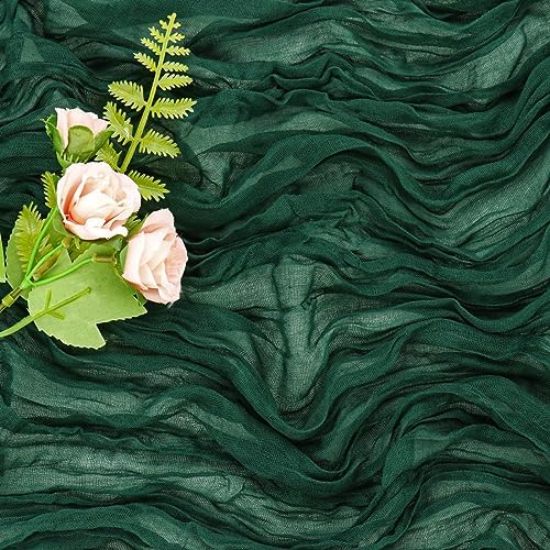 6 Pieces Dark Green 10FT Cheesecloth Table Runner Boho Gauze Fabric Table Runner Rustic Sheer Runner for Wedding Birthday Baby Shower Party Boho Table Decoration（Dark Green）