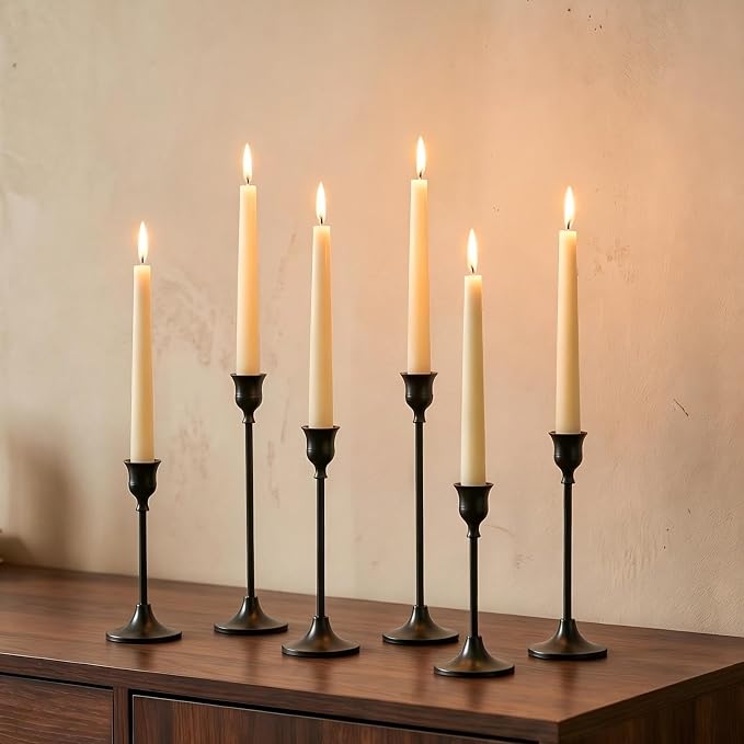 NUPTIO Halloween Candle Holder for Candlestick: Solid Aluminum - Set of 6 | Black Gothic Candle Stick Taper Holders for Thanksgiving Christmas Gift Dining Table Fireplace Mantel Decoration