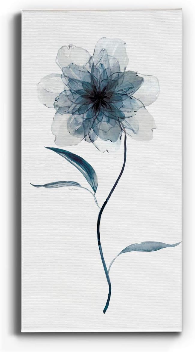 Renditions Gallery Canvas Floral Wall Art Paintings & Prints Delicate Indigo Flower Modern Nature Wall Hanging Canvas Artwork Decorations for Bedroom Office Kitchen - 12"x24" LT43
