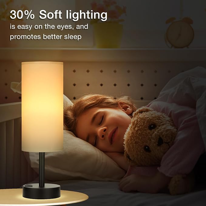 White Touch Table Lamp for Bedroom - Dimmable Bedside Desk Lamp for Kid