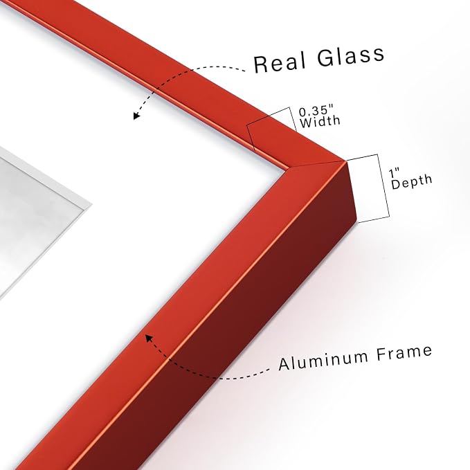 Frametory 16x20 Red Aluminum Metal Picture Frame Mat for 11x14 Glass