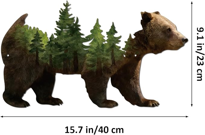 Resama Metal Wall Art Forest Modern Pine Tree Animal Bear Rustic Art Decor | Wilderness Decoration Mountain Ornaments for Living Room Bedroom Indoor and Outdoor Supplies(Colorful)