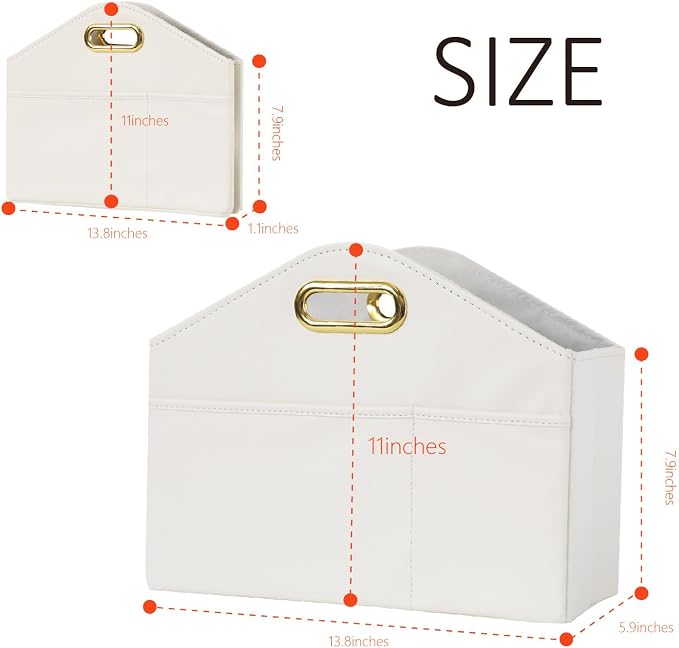 Magazine Holder PU Leather Magazine Rack Floor foldable Magazine Basket Organizer Newspaper Storage Bin Document File Holder for Home Office - white