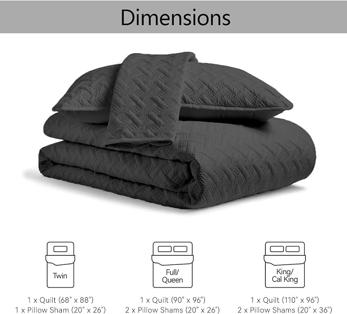 FLYMME Black Twin Quilt Bedding Set Thin Lightweight Bedspreads,Modern Style Geometric Weave Stripe Pattern,Soft Microfiber Bed Coverlet for All Season (1 Quilt, 1Sham)