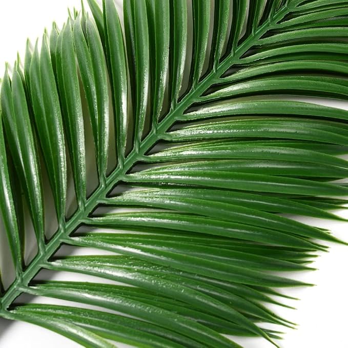 CLONG 24pcs Artificial Palm Leaves Tropical Plants Faux Fake Palm Fronds Plant (24, Green)