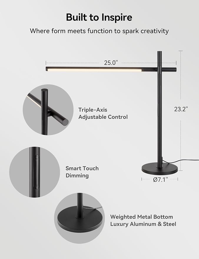 Tubicen Adjustable Desk Lamp 360° Swing Arm Eye-Caring Desk Light Rotatable
