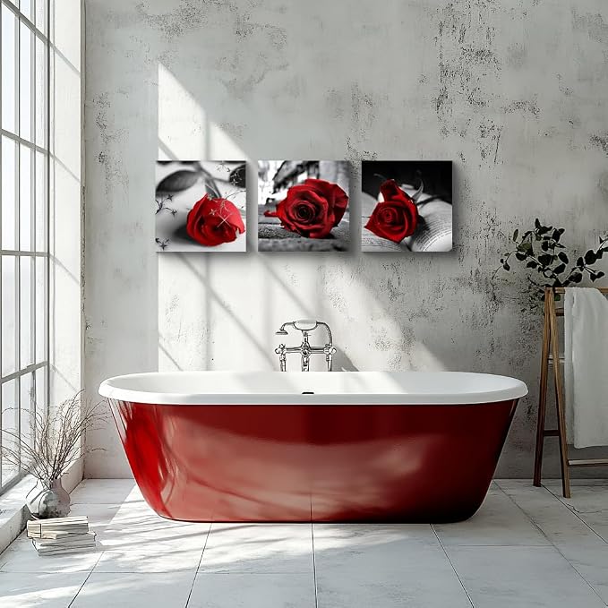 NAN Wind Canvas Print 3 Pcs Black and White Red Rose Canvas Art Painting Abstract Wall Art Decorations Flower Picture on Canvas for Home Decor Stretched and Framed (14X14inchX3pcs, A-Rose)