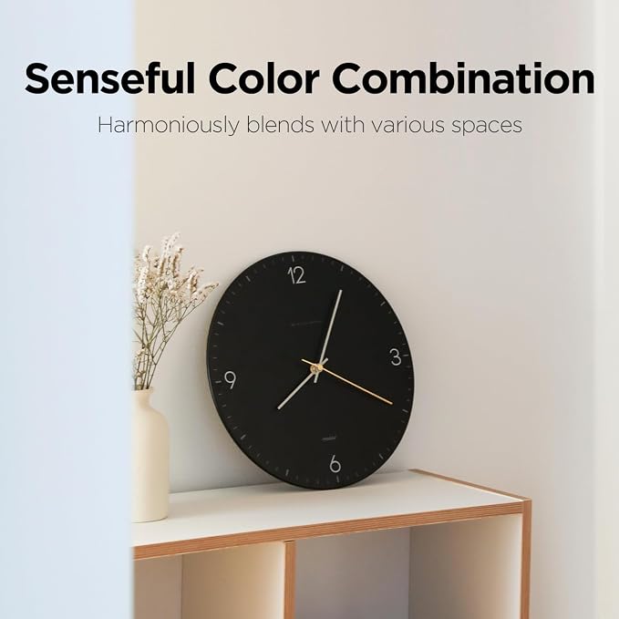 mooas Flatwood Wall Clock,12" Non-Ticking Sweep Movement (Simple White) | Decorative Battery Operated Wall Clock for Home Living Room Kitchen Bedroom Office School