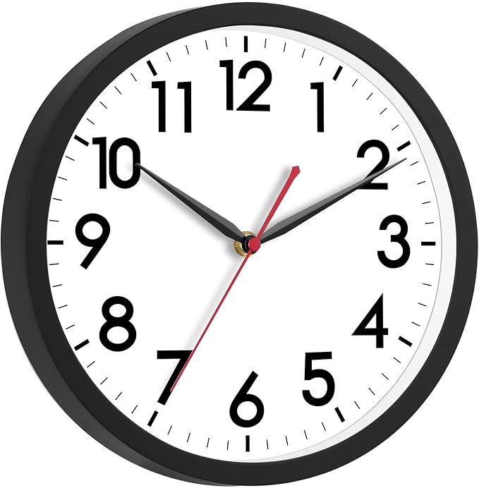 AKCISOT 12 Inch Wall Clock, Silent Battery Operated Analog Clock, Black | Office | Kitchen | Living Room | Classroom | Easy-to-read Numbers