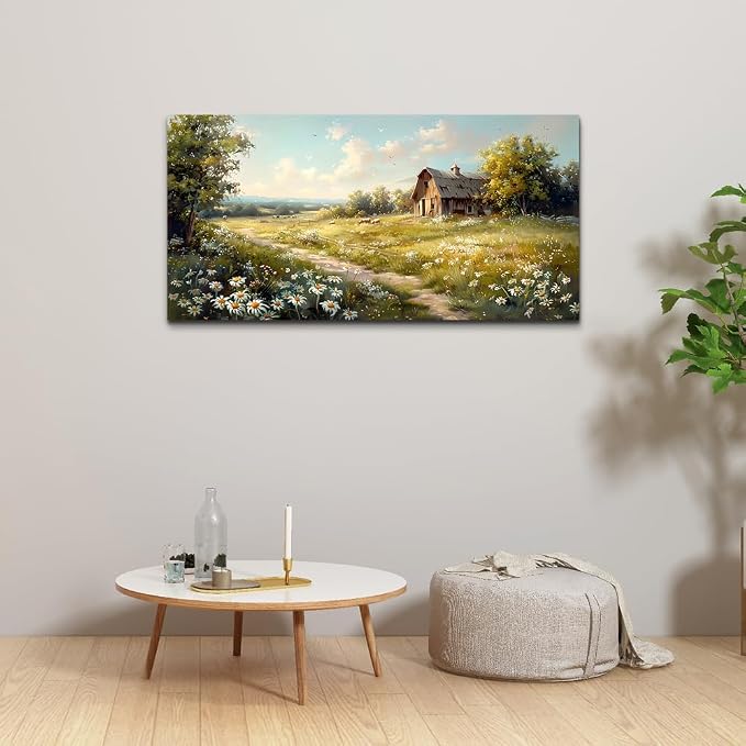 KELIYUAN Canvas Wall Art For Living Room Farmhouse Wall Decor For Bedroom Office Wall Decoration Vintage Country Field Landscape Painting Framed Prints Pictures Artwork Room Home Decor 20"x40"