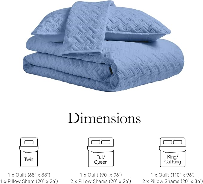 FLYMME Bluish Grey Full/Queen Quilt Bedspreads, Modern Style Geometric Weave Stripe Pattern,3 Pieces Lightweight Bedding Sets, Microfiber Quilted Comforter Coverlet for All Season (1 Quilt, 2 Shams)