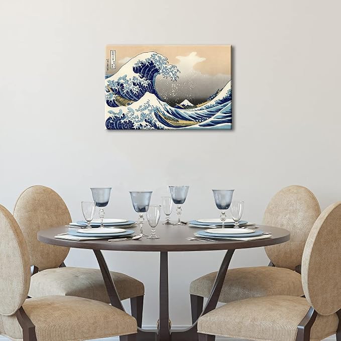 Wieco Art Great Wave of Kanagawa Katsushika Hokusai Modern Stretched and Framed Canvas Prints Artwork Abstract Landscape Pictures Paintings on Canvas Wall Art for Home Office Decorations Wall Decor