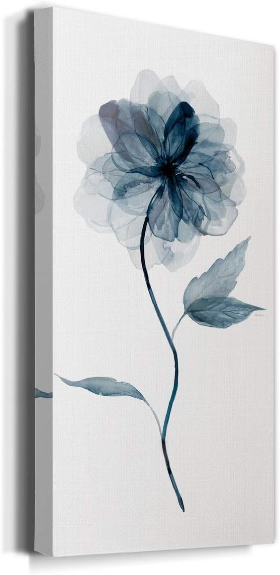 Renditions Gallery Canvas Floral Wall Art Nature Paintings & Prints Delicate Indigo Flower Modern Glam Romantic Canvas Artwork Decorations for Bedroom Office Kitchen - 12"x24" LT43