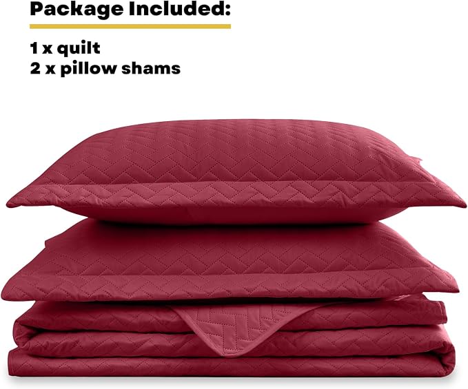 Maple&Stone Burgundy Quilt Set Queen Size, Lightweight Bedspread | Breathable Coverlet with Chevron Pattern, All-Season Dorm Bed Cover Set Bedding Decor 3 Piece